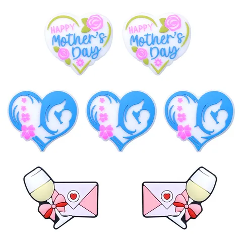 Cuentas de Silicona del Día de la Madre Cuentas Focales Para Hacer Bolígrafos DIY Clips de Chupete de Grado Alimenticio Amuletos con Forma de Corazón