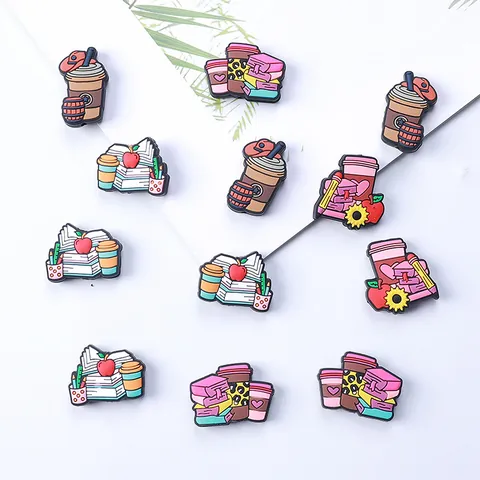 DIY Siliconen Kralen Voor Sleutelhanger Maken Terug Naar School Thema Boek Koffie Appel Patroon Decoratieve Kralen Voor Schoenbedeltjes Sieraden Maken