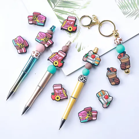 DIY Siliconen Kralen Voor Sleutelhanger Maken Terug Naar School Thema Boek Koffie Appel Patroon Decoratieve Kralen Voor Schoenbedeltjes Sieraden Maken