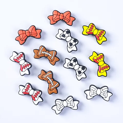 Perles Noeud Papillon en Silicone Thème Sportif Silicone de Qualité Alimentaire Baseball Basketball Football Volleyball Accessoires de Création de Bijoux DIY