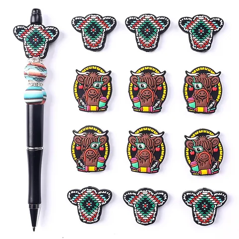 Perline Focali in Silicone a Forma di Mucca delle Highlands per Penne Fai-da-te Accessori per Gioielli in Silicone a Tema Animali e Tribali