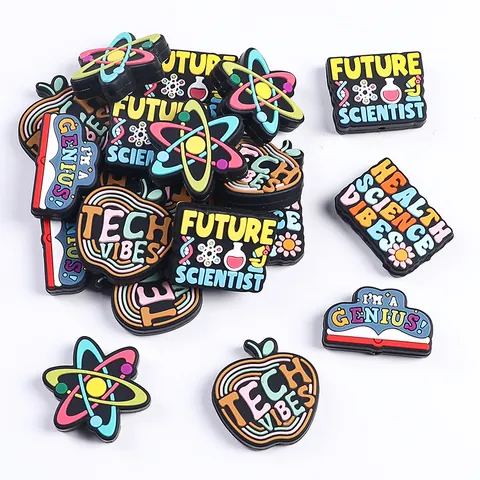 Science Technology Theme Food Grade Silicone Focal Beads Future Scientist Tech Vibes Atom Apple Book Charms For DIY Jewelry Making