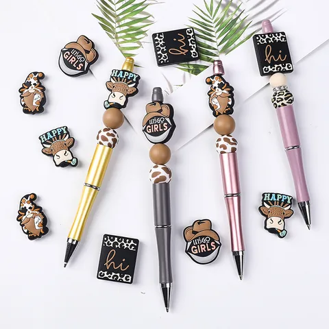 Cartoon Cow Silicone Beads DIY Western Cowboy Style Baby Teether Focal Beads For Jewelry Making Keychain Shoe Charms Accessory