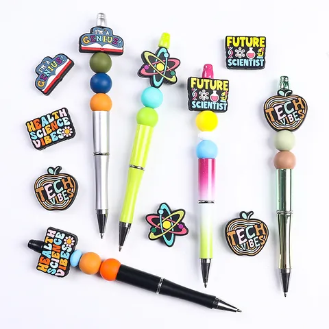 Science Technology Theme Food Grade Silicone Focal Beads Future Scientist Tech Vibes Atom Apple Book Charms For DIY Jewelry Making