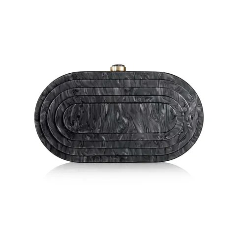 Acrylic Evening Clutch Bag Vintage Marble Texture Oval Hard Shell Handbag Party Wedding Elegant For Women