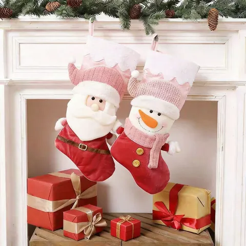 Christmas Stockings Velvet Knitting Santa Claus Snowman Character Hanging Gift Candy Bags Holiday Party Fireplace Decor