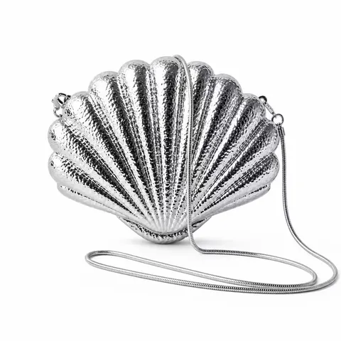 Sac De Soirée Forme Coquillage Pochette Aspect Métallique Coque Rigide Avec Chaîne Amovible Pour Mariage Femmes