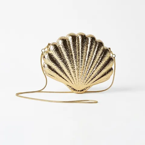 Schelpvormige Avondtas Clutch Metalen Textuur Harde Schaal Met Afneembare Ketting Voor Feesten Bruiloften Vrouwen