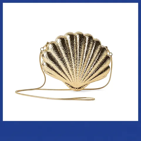 Sac De Soirée Forme Coquillage Pochette Aspect Métallique Coque Rigide Avec Chaîne Amovible Pour Mariage Femmes