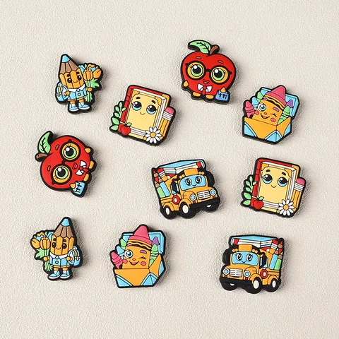 Cartoon Back To School Silicone Beads For Jewelry Making Food Grade Teething Beads Pencil School Bus Apple DIY Pacifier Chain Accessories