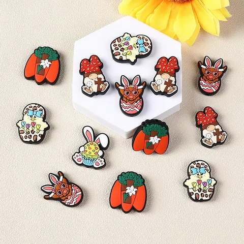 Easter Silicone Beads For DIY Jewelry Making Cartoon Bunny Carrot Egg Highland Cow Gnome Food Grade Silicone Teething Beads