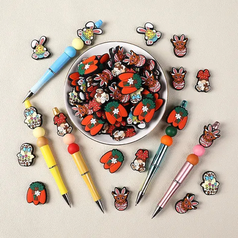 Easter Silicone Beads For DIY Jewelry Making Cartoon Bunny Carrot Egg Highland Cow Gnome Food Grade Silicone Teething Beads