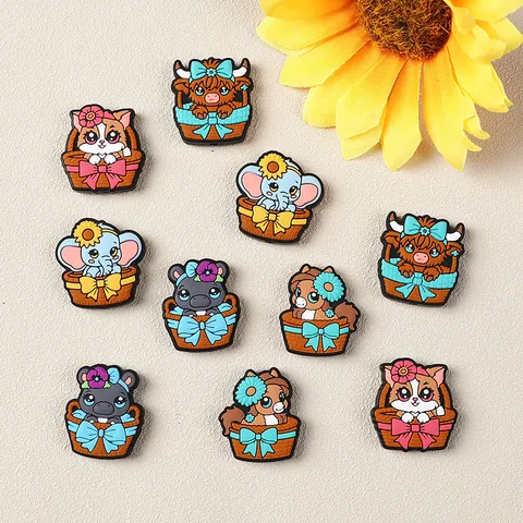 Cartoon Animal Basket Silicone Beads Food Grade BPA Free For DIY Jewelry Making Beadable Pens Baby Teething Highland Cow Elephant Hippo Cat Beads