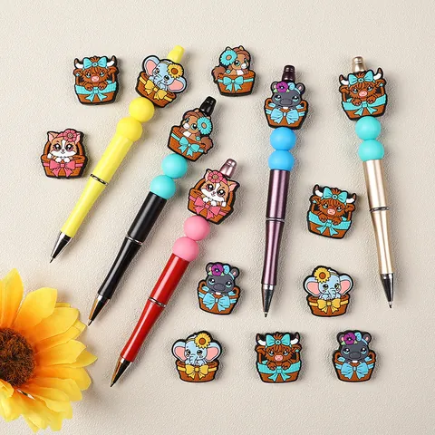 Cartoon Dier Mand Siliconen Kralen Voedselkwaliteit BPA Vrij Voor DIY Sieraden Maken Kralenpennen Baby Tandjes Krijgen Hooglandkoe Olifant Nijlpaard Kat Kralen