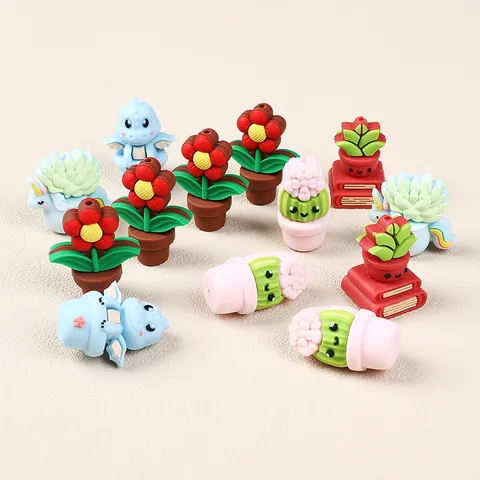 Cuentas de Silicona de Dibujos Animados en 3D de Grado Alimenticio Cactus Unicornio Maceta Cuentas Sueltas para Hacer Joyas de Bricolaje Bolígrafo Accesorios para Mordedores