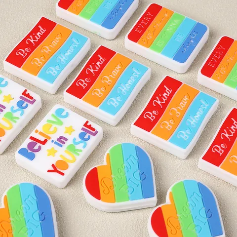 Perline in Silicone Motivazionali con Lettere Fai-da-te Ciondoli Rettangolo Cuore Arcobaleno per Penne con Perline Creazione Gioielli Accessori Portachiavi