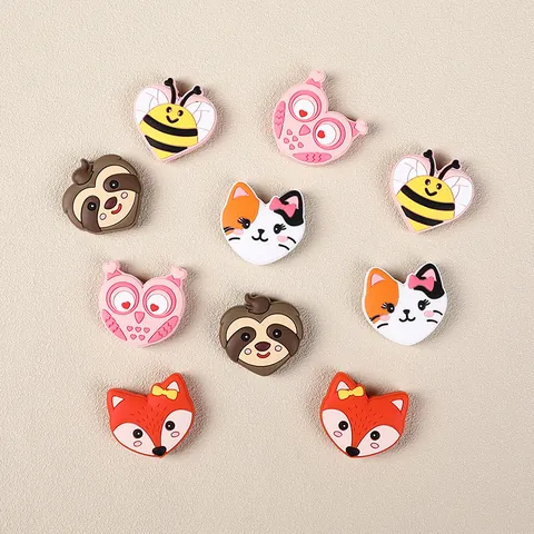 Food Grade Silicone Beads Heart Animal Shape Owl Fox Bee For Baby Teether DIY Beadable Pen Accessories Silicone Jewelry Beads