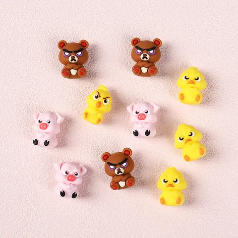 Perline in Silicone Alimentare 3D Animali Arrabbiati Cartoni Animati per Penna Fai da Te Massaggiagengive Creazione Gioielli Maiale Rosa Orso Marrone Anatra Gialla Pulcino Perline Artigianali