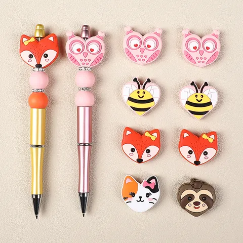Food Grade Silicone Beads Heart Animal Shape Owl Fox Bee For Baby Teether DIY Beadable Pen Accessories Silicone Jewelry Beads