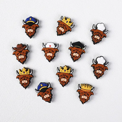 Highland Cow Silicone Focal Beads For Pen Making Shoe Charms DIY Jewelry Nurse Police Cowboy Chef Graduate King Crown Animal Silicone Beads