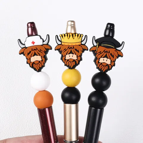 Highland Cow Silicone Focal Beads For Pen Making Shoe Charms DIY Jewelry Nurse Police Cowboy Chef Graduate King Crown Animal Silicone Beads