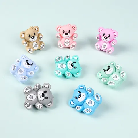 Perles en Silicone 3D Dessin Animé Ours Koala Qualité Alimentaire Formes Animales Souples pour Création Bijoux DIY Accessoires Chaîne Sucette