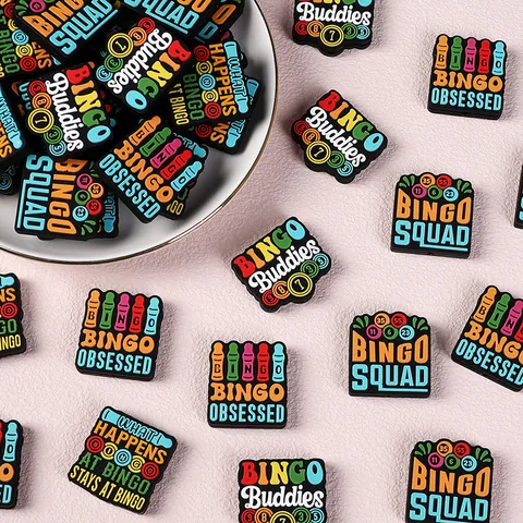 Perle Focali in Silicone a Tema Gioco Bingo per Creazione Gioielli Fai da Te Penne Portachiavi Ciondoli Divertenti Lettere Inglesi