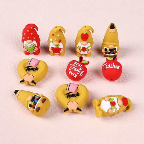 3D Silicone Beads Teacher Appreciation Gift Gnomes Apple Pencil School Theme DIY Focal Beads For Jewelry Making Keychain