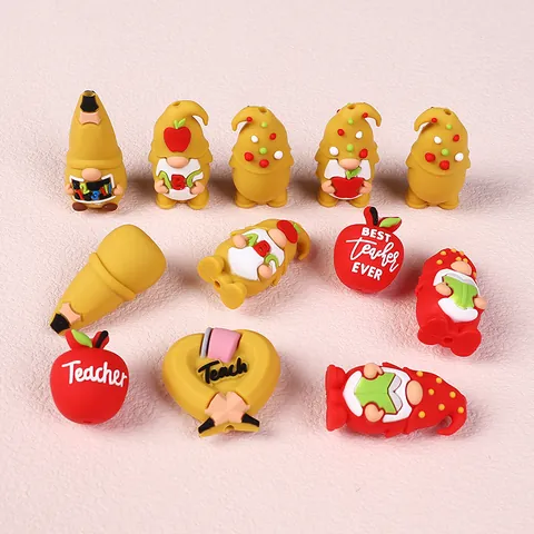 3D Silicone Beads Teacher Appreciation Gift Gnomes Apple Pencil School Theme DIY Focal Beads For Jewelry Making Keychain