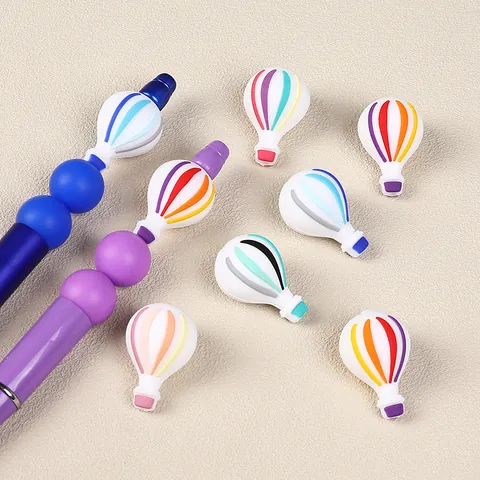 Hot Air Balloon Silicone Beads Food Grade DIY Jewelry Making Colorful Striped Teething Pendant Beads For Kids Keychain Crafts