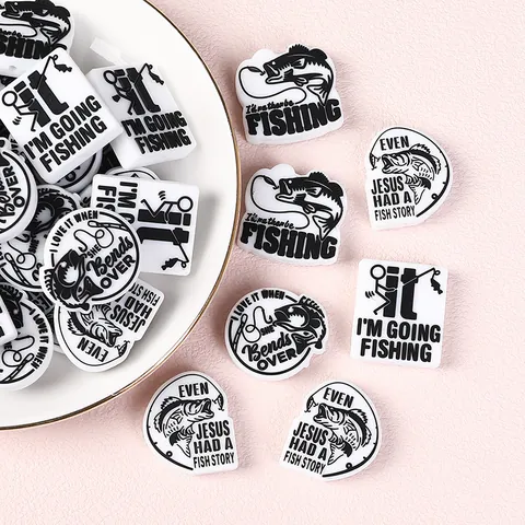 Angeln Serie Silikon Focal Perlen Humorvolle Zitate Schwarz Weiß Silikon Perlen Für DIY Stift Schlüsselanhänger Schmuck Herstellung Lebensmittelqualität Zubehör