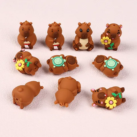 Cuentas de Silicona 3D de Capibara para Hacer Joyas DIY Accesorios de Pulsera Adornos para Bolígrafos Dijes de Animales