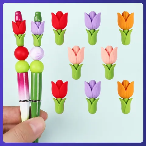 Cuentas de Silicona de Tulipán 3D para Creación de Joyería DIY Plumas Cuentas de Silicona Florales Sueltas Sin BPA Grado Alimenticio