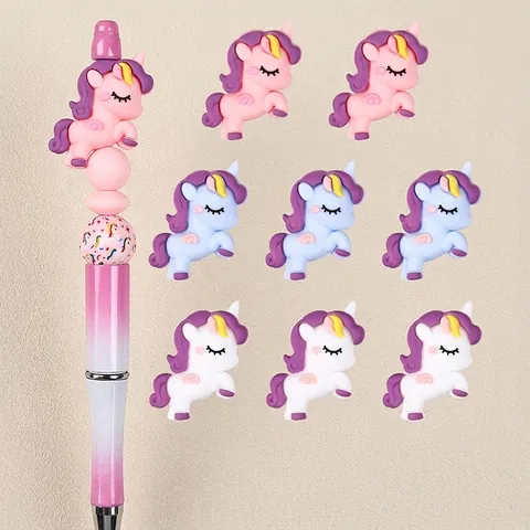 Perline di Silicone 3D a Forma di Unicorno per Penne Fai da Te Portachiavi Braccialetti Grado Alimentare Senza BPA Cartone Animato Animale Accessori per Gioielli