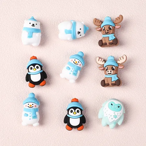 3D Winter Kerstmis Cartoon Siliconen Kralen Rendier Pinguïn Sneeuwpop Ijsbeer Yeti Voor DIY Sieraden Maken Pen Accessoire