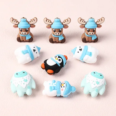 3D Winter Weihnachten Cartoon Silikonperlen Rentier Pinguin Schneemann Eisbär Yeti Für DIY Schmuckherstellung Stift Zubehör