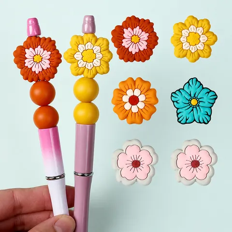 Perles en Silicone Florales Vintage pour Stylos à Perles DIY Création de Bijoux Sans BPA Silicone de Qualité Alimentaire pour Porte-clés