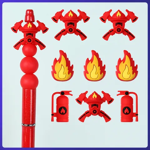 Perles en Silicone 3D Thème Pompier Extincteur Masque Flamme Pour Stylo à Perles DIY Fabrication de Bijoux Sans BPA Perles en Vrac