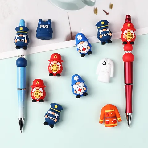 Perles en Silicone 3D Dessin Animé Gnome Police Pompier Thème Médical Perles de Focalisation en Silicone pour Stylos à Enfiler DIY Fabrication de Bijoux Artisanat