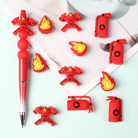 Feuerwehr Thema 3D Silikon Perlen Feuerlöscher Maske Flamme Für DIY Perlenstift Schmuckherstellung BPA Frei Silikon Lose Perlen