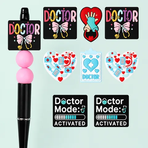 DIY Medical Doctor Silicone Beads Nurse Stethoscope Heart Charms Nursing Theme Pen Accessories Jewelry Making Findings