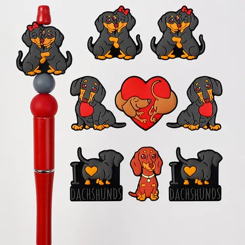 Cartoon Dachshund Silicone Focal Beads For DIY Jewelry Making Pens Necklaces Cute Dog Animal Beads BPA Free Craft Supplies