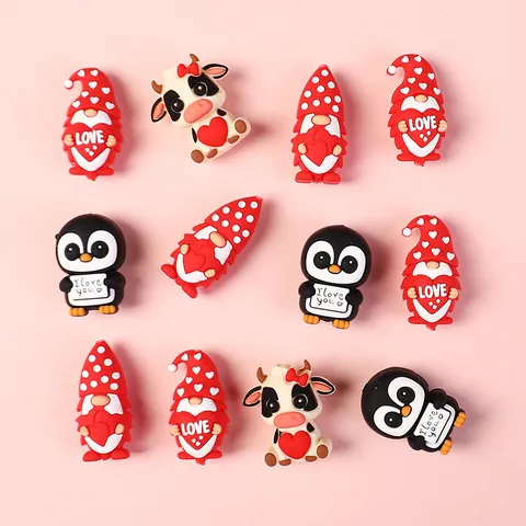 3D Silikon Focal Perlen Für Stiftherstellung Valentinstag Herz Kuh Pinguin Gnom DIY Schmuck Charms Für Schlüsselanhänger