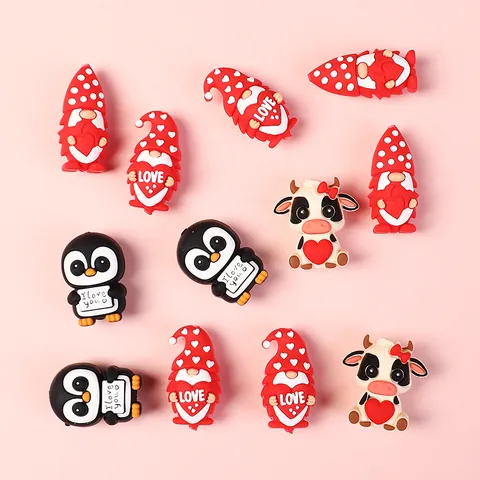 3D Silikon Focal Perlen Für Stiftherstellung Valentinstag Herz Kuh Pinguin Gnom DIY Schmuck Charms Für Schlüsselanhänger