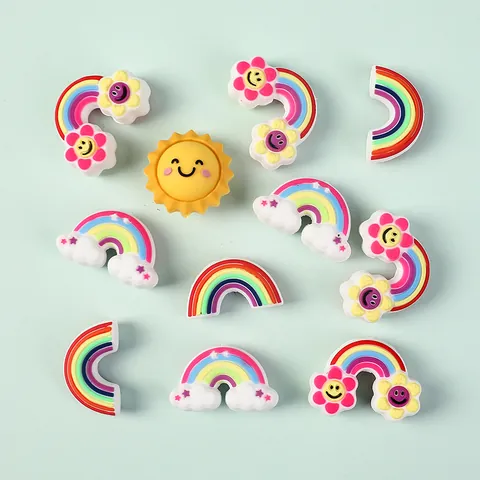 Cartoon Regenboog 3D Siliconen Kralen Voor DIY Sieraden Maken Mobiele Telefoon Ketting Kralen Pen Decoratie Zon Wolk Kralen Accessoire