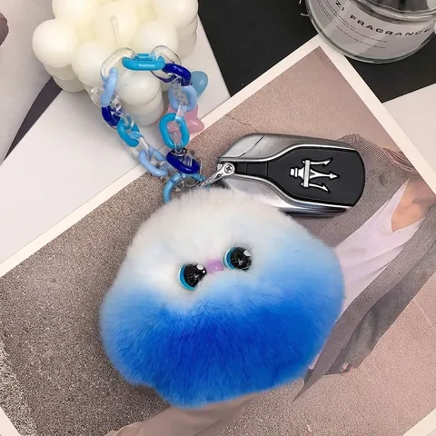 Accesorio para Bolso de Nube de Piel de Conejo Rex Color Degradado Ojos Grandes Llavero Lindo Con Cadena de Acrílico Regalo