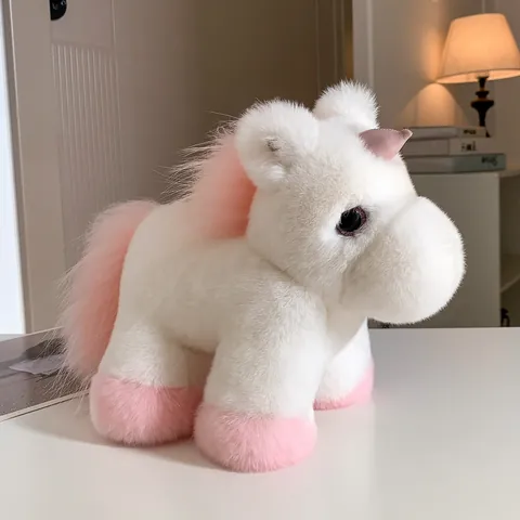 Dreamy Rex Rabbit Fur Unicorn Plush Keychain Bag Pendant For Women Girls Car Key Ring White Pink Accessory Animal Shape Toy