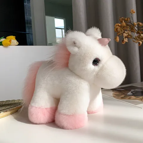 Dreamy Rex Rabbit Fur Unicorn Plush Keychain Bag Pendant For Women Girls Car Key Ring White Pink Accessory Animal Shape Toy