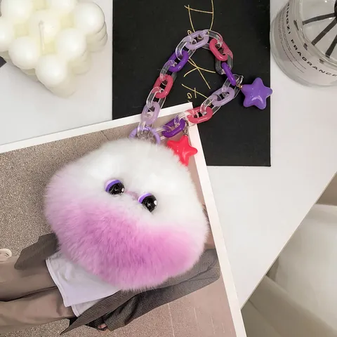Accesorio para Bolso de Nube de Piel de Conejo Rex Color Degradado Ojos Grandes Llavero Lindo Con Cadena de Acrílico Regalo