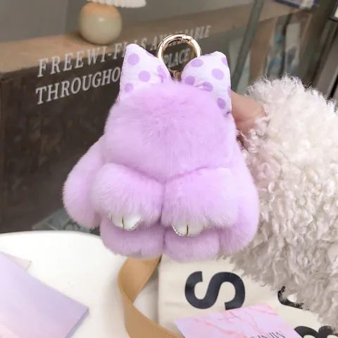 Süßer Rex Kaninchenfell Hase Schlüsselanhänger Plüsch Schleife Bunny Anhänger Auto Schlüsselanhänger Rucksack Tasche Zubehör Für Damen